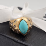 Turquoise Diamond Ring in 14k Yellow Gold, Size 7.5