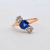 1.24CT. Sapphire Diamond Ring in 14k Yellow Gold and Platinum, Size 7.75