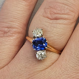 1.24CT. Sapphire Diamond Ring in 14k Yellow Gold and Platinum, Size 7.75