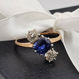 1.24CT. Sapphire Diamond Ring in 14k Yellow Gold and Platinum, Size 7.75