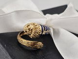 Enameled Lions Head Wrap Ring in 14k Yellow Gold, Size 5