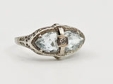 1.23 CTW Aquamarine and Diamond Filigree Ring in 14k White Gold, Size 6.75