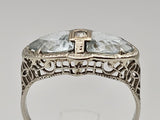 1.23 CTW Aquamarine and Diamond Filigree Ring in 14k White Gold, Size 6.75