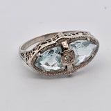 1.23 CTW Aquamarine and Diamond Filigree Ring in 14k White Gold, Size 6.75