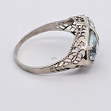 1.23 CTW Aquamarine and Diamond Filigree Ring in 14k White Gold, Size 6.75