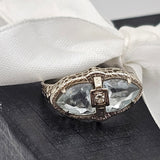 1.23 CTW Aquamarine and Diamond Filigree Ring in 14k White Gold, Size 6.75