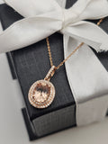 1.83CT. Morganite Diamond Halo Pendant Necklace in 14k Rose Gold