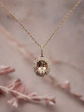 1.83CT. Morganite Diamond Halo Pendant Necklace in 14k Rose Gold