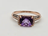 3.35CT. Checkered Cushion Cut Amethyst Diamond Ring in 14k Rose Gold, Size 8.25
