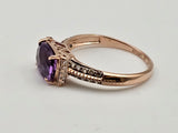 3.35CT. Checkered Cushion Cut Amethyst Diamond Ring in 14k Rose Gold, Size 8.25
