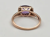 3.35CT. Checkered Cushion Cut Amethyst Diamond Ring in 14k Rose Gold, Size 8.25
