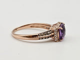 3.35CT. Checkered Cushion Cut Amethyst Diamond Ring in 14k Rose Gold, Size 8.25