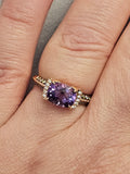 3.35CT. Checkered Cushion Cut Amethyst Diamond Ring in 14k Rose Gold, Size 8.25