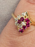 0.30 CTW Ruby and Diamond Cluster Ring in 14k Yellow Gold, Size 6.75