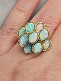 Mid Century Genuine Opal Cluster Statement Ring in 14k Yellow Gold