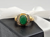 2.49CT. Jade and Diamond Ring in 18kt Yellow Gold, Size 8