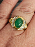 2.49CT. Jade and Diamond Ring in 18kt Yellow Gold, Size 8