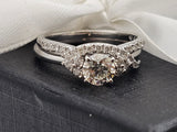 1.03 CTW Diamond Solitaire Engagement Ring Bridal Set in 14k White Gold, Size 6.5