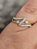 0.38 CTW Diamond Swirl Ring in 14kt White and Yellow Gold, Size 6.5