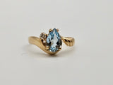 1.49CT. Pear Cut Blue Topaz and Diamond Ring in 14kt Yellow Gold, Size 7