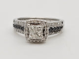 0.97 CTW Diamond Engagement Ring in 14k White Gold, Black Diamond Accents, Size 6.75