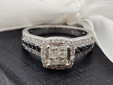 0.97 CTW Diamond Engagement Ring in 14k White Gold, Black Diamond Accents, Size 6.75