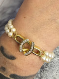Fresh Water Pearl and Diamond Bracelet in 18k Yellow Gold