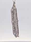 Aquamarine and Diamond Filigree Brooch Pendant Necklace in 14kt White Gold