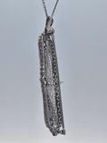 Aquamarine and Diamond Filigree Brooch Pendant Necklace in 14kt White Gold