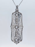 Aquamarine and Diamond Filigree Brooch Pendant Necklace in 14kt White Gold
