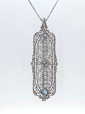 Aquamarine and Diamond Filigree Brooch Pendant Necklace in 14kt White Gold