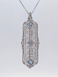 Aquamarine and Diamond Filigree Brooch Pendant Necklace in 14kt White Gold