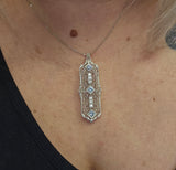 Aquamarine and Diamond Filigree Brooch Pendant Necklace in 14kt White Gold