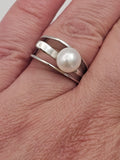 Sterling Silver Pearl Ring, Size 8.25
