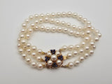Fresh Water Pearl and Sapphire Bracelet in 14k Yellow Gold