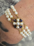 Fresh Water Pearl and Sapphire Bracelet in 14k Yellow Gold
