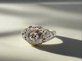0.28 CTW Round Cut Diamond Filigree Engagement Ring in 18k White Gold, Size 4