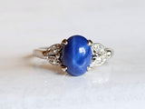 2.47CT. Star Sapphire and Diamond Ring in 14kt White Gold, Size 7.25