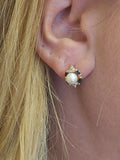 Sapphire Diamond Pearl Earring in 14k Yellow Gold