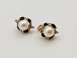 Sapphire Diamond Pearl Earring in 14k Yellow Gold