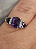 1.80 CTW Amethyst and Diamond Ring in 14k Yellow Gold, Size 7.75