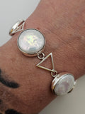 Sterling Silver Geometric Coin Pearl Station Bracelet
