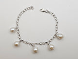 Sterling Silver Pearl Drop Station Bracelet