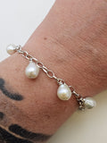 Sterling Silver Pearl Drop Station Bracelet