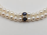 Freshwater Pearl, Diamond, and Sapphire Necklace in 14k Yellow Gold