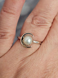 Sterling Silver Pearl Crescent Moon Ring, Size 8.75