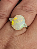 Opal and Diamond Ring in 14k Yellow Gold, Size 7.5