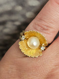Cultured Pearl and Diamond Ring in 14k Yellow Gold, Size 7