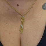 Popcorn Chain Tassel Necklace in 14k Yellow and White Gold