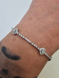 1.36 CTW Diamond Cluster Station Tennis Bracelet in 18k White Gold